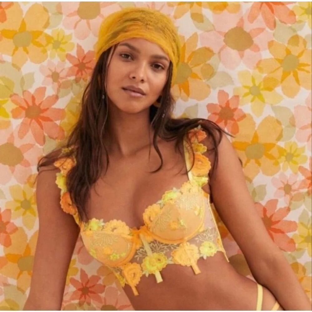 For Love & Lemons × Victoria's Secret Neon Rose Embroidered Bustier 34B